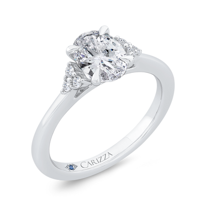 14K Two Tone Gold Three Stone Plus Round Diamond Engagement Ring