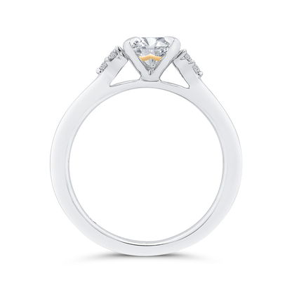14K Two Tone Gold Three Stone Plus Round Diamond Engagement Ring