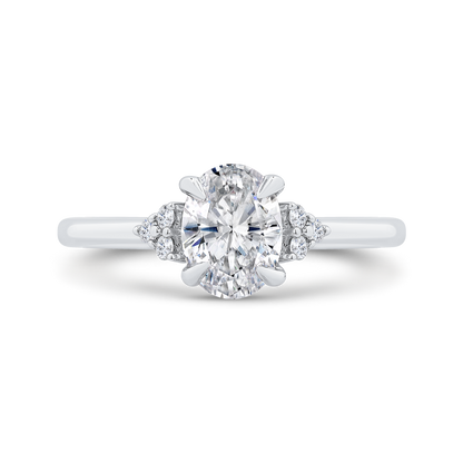 14K Two Tone Gold Three Stone Plus Round Diamond Engagement Ring