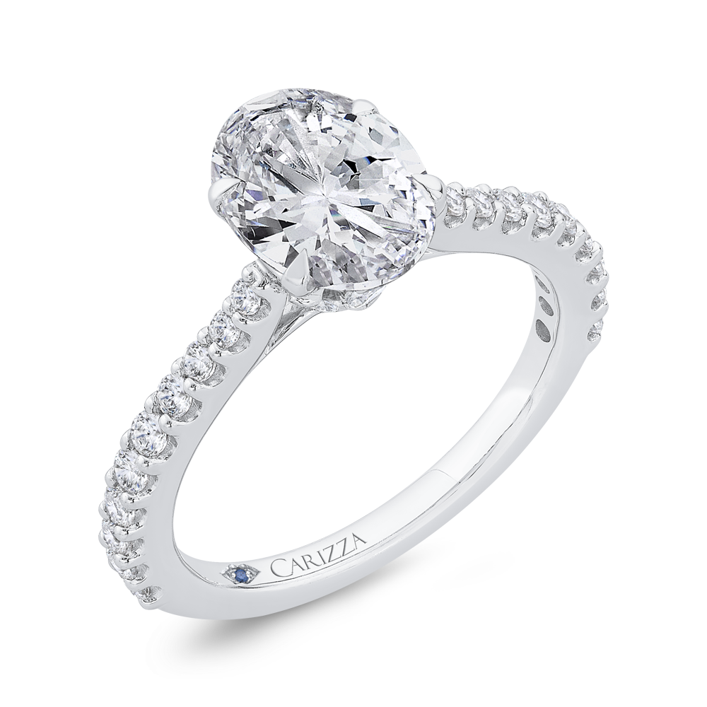 14K White Gold Oval Diamond Engagement Ring (Semi-Mount)