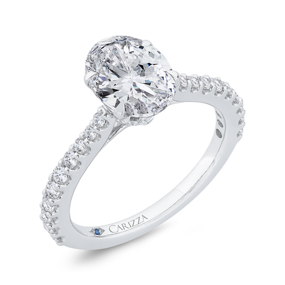 14K White Gold Oval Diamond Engagement Ring (Semi-Mount)
