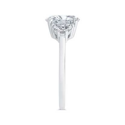 14K White Gold Three Stone Engagement Ring Half-moon sides Diamond (Semi-Mount)