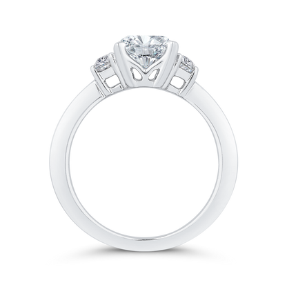 14K White Gold Three Stone Engagement Ring Half-moon sides Diamond (Semi-Mount)