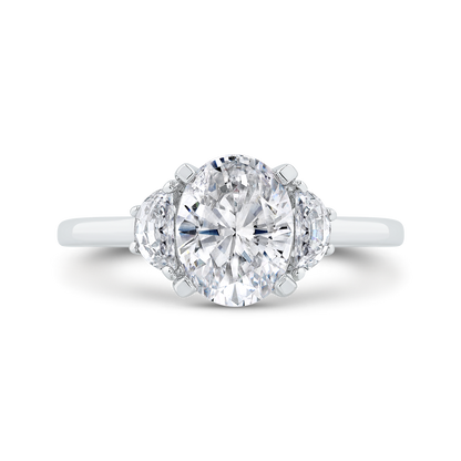 14K White Gold Three Stone Engagement Ring Half-moon sides Diamond (Semi-Mount)