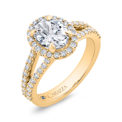 14K Yellow Gold Oval Cut Diamond Engagement Ring (Semi-Mount)