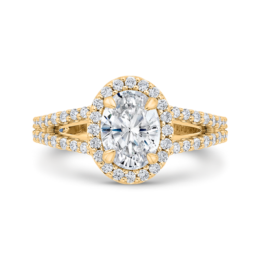 14K Yellow Gold Oval Cut Diamond Engagement Ring (Semi-Mount)