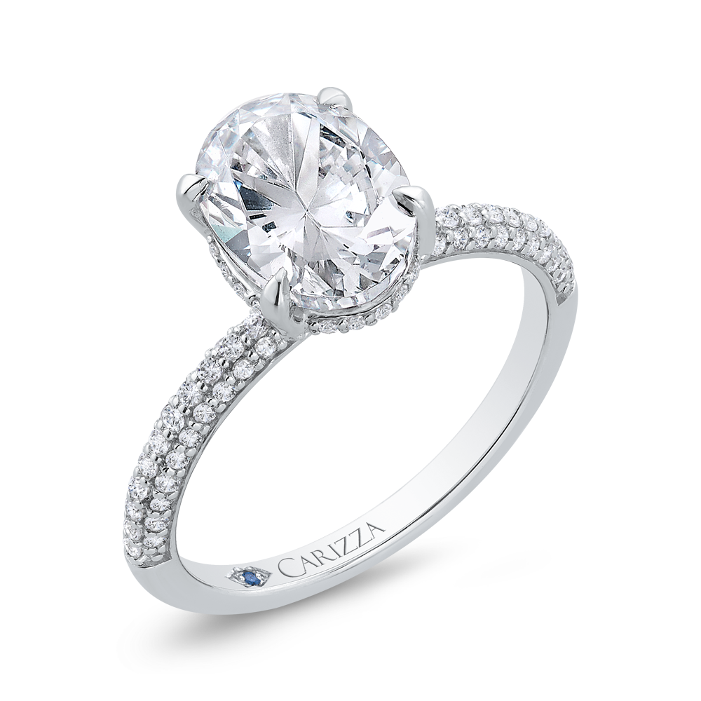 14K White Gold Oval Cut Diamond Engagement Ring (Semi-Mount)