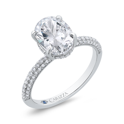 14K White Gold Oval Cut Diamond Engagement Ring (Semi-Mount)