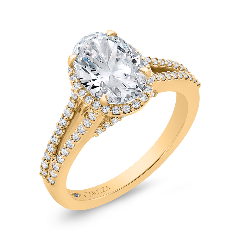 14K Yellow Gold Oval Cut Diamond Engagement Ring (Semi-Mount)