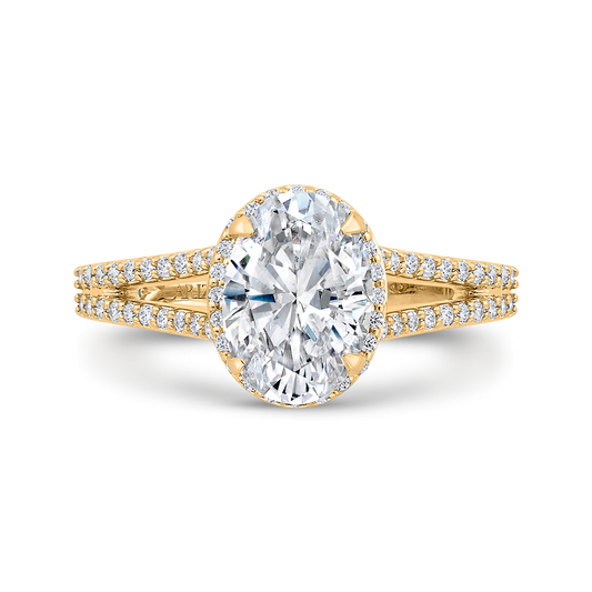14K Yellow Gold Oval Cut Diamond Engagement Ring (Semi-Mount)