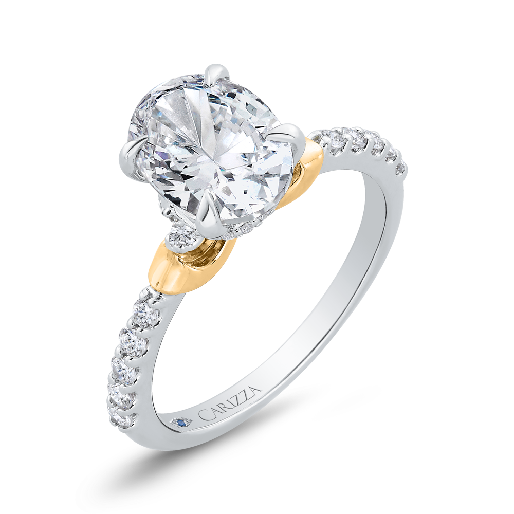 14K Two Tone Gold Oval Cut Diamond Engagement Ring (Semi-Mount)