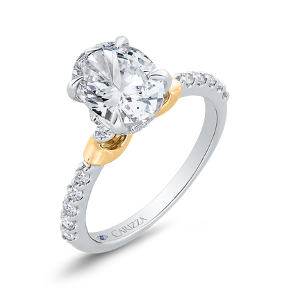 14K Two Tone Gold Oval Cut Diamond Engagement Ring (Semi-Mount)