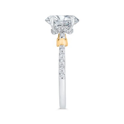 14K Two Tone Gold Oval Cut Diamond Engagement Ring (Semi-Mount)