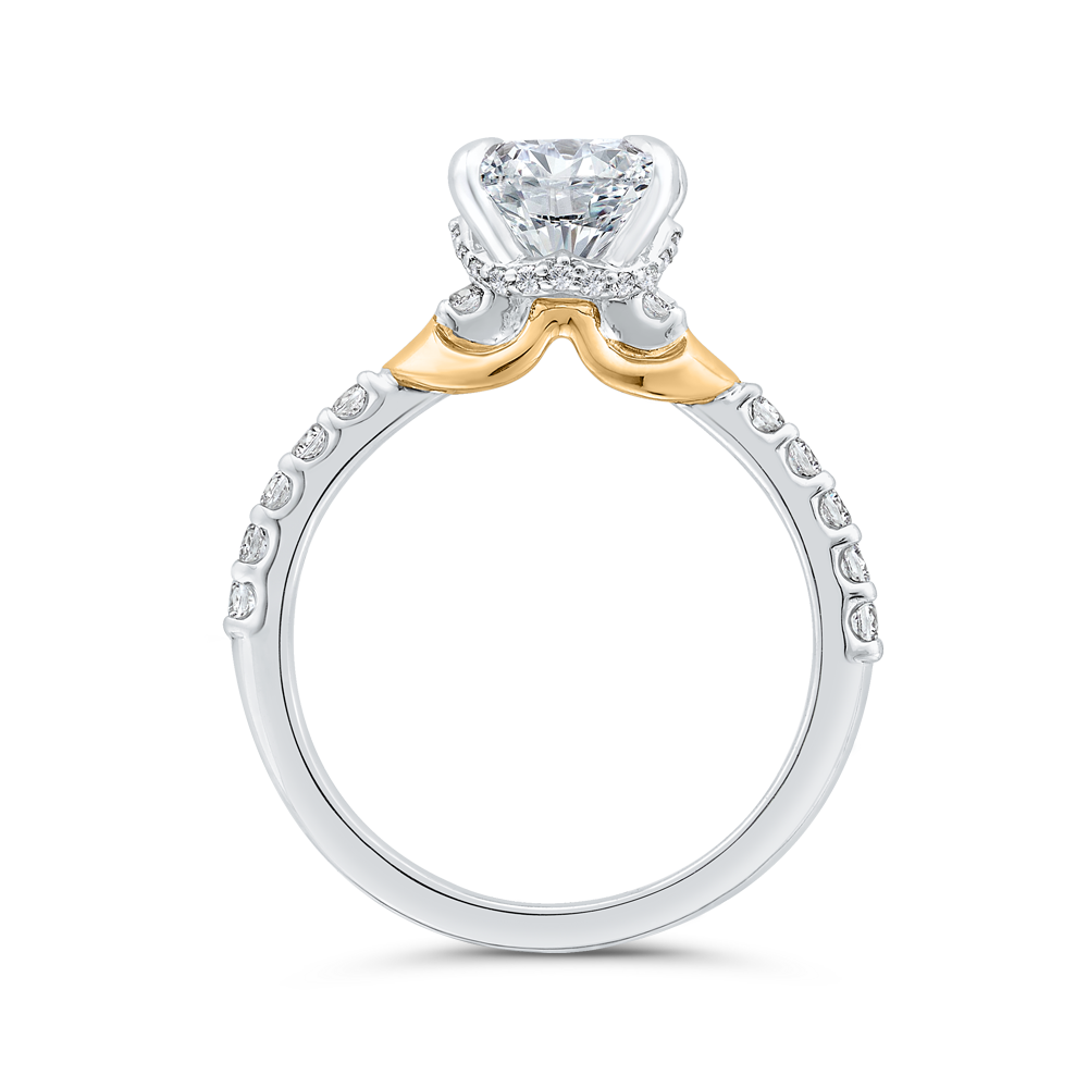 14K Two Tone Gold Oval Cut Diamond Engagement Ring (Semi-Mount)