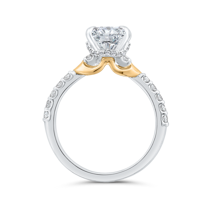 14K Two Tone Gold Oval Cut Diamond Engagement Ring (Semi-Mount)