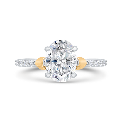 14K Two Tone Gold Oval Cut Diamond Engagement Ring (Semi-Mount)