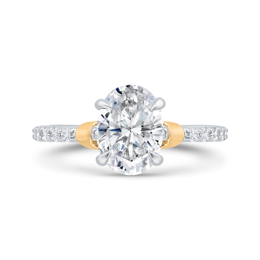 14K Two Tone Gold Oval Cut Diamond Engagement Ring (Semi-Mount)