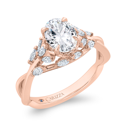 14K Rose Gold Oval Cut Diamond Engagement Ring (Semi-Mount)
