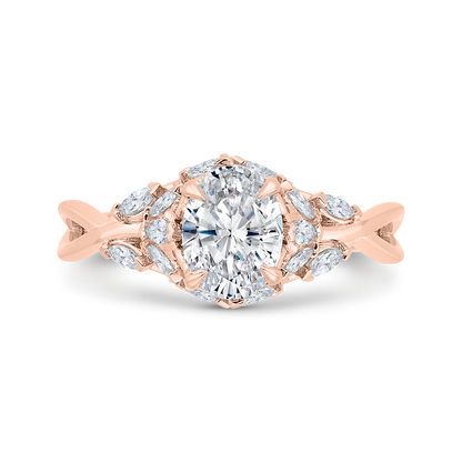 14K Rose Gold Oval Cut Diamond Engagement Ring (Semi-Mount)