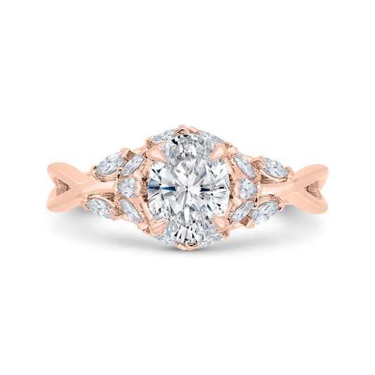 14K Rose Gold Oval Cut Diamond Engagement Ring (Semi-Mount)