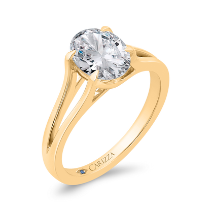 14K Yellow Gold Oval Cut Diamond Solitaire Engagement Ring (Semi-Mount)