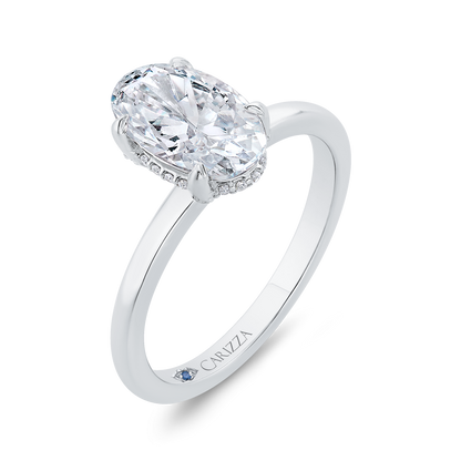 14K White Gold Oval Cut Diamond Solitaire Engagement Ring (Semi-Mount)