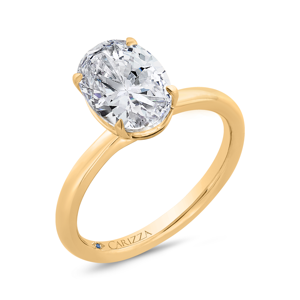 14K Yellow Gold Oval Cut Diamond Solitaire Engagement Ring (Semi-Mount)