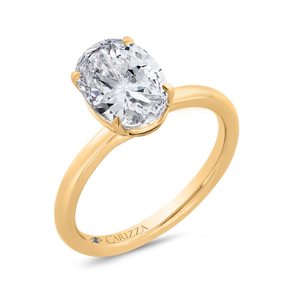 14K Yellow Gold Oval Cut Diamond Solitaire Engagement Ring (Semi-Mount)