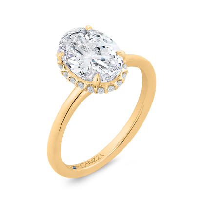 14K Yellow Gold Oval Cut Diamond Solitaire Engagement Ring (Semi-Mount)