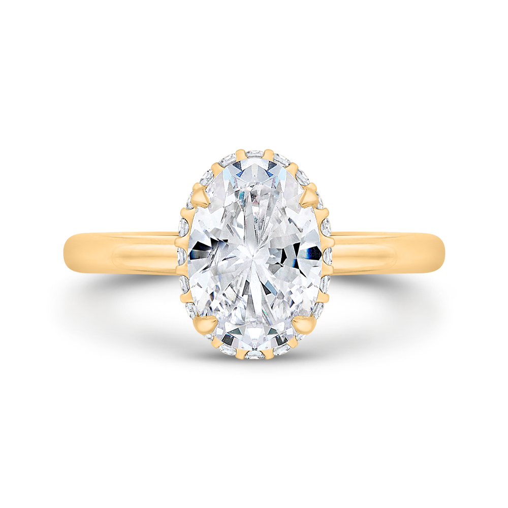 14K Yellow Gold Oval Cut Diamond Solitaire Engagement Ring (Semi-Mount)