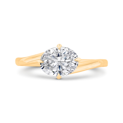 14K Yellow Gold Oval Cut Diamond Solitaire Engagement Ring (Semi-Mount)