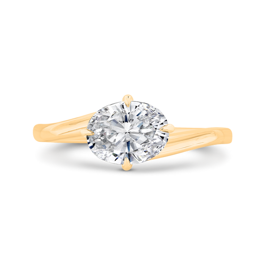 14K Yellow Gold Oval Cut Diamond Solitaire Engagement Ring (Semi-Mount)