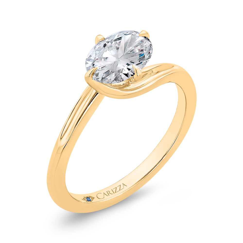 14K Yellow Gold Oval Cut Diamond Solitaire Engagement Ring (Semi-Mount)