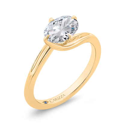 14K Yellow Gold Oval Cut Diamond Solitaire Engagement Ring (Semi-Mount)