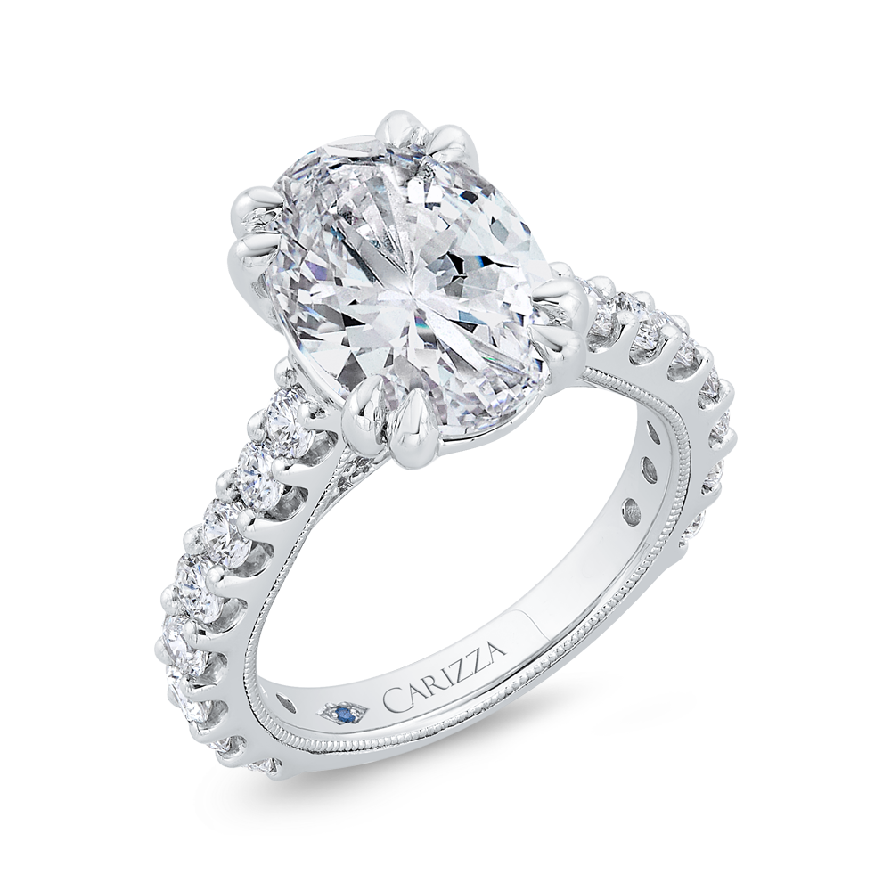 14K White Gold Oval Cut Diamond 3/4 Run Engagement Ring (Semi-Mount)