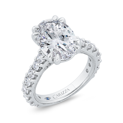 14K White Gold Oval Cut Diamond 3/4 Run Engagement Ring (Semi-Mount)