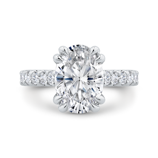 14K White Gold Oval Cut Diamond 3/4 Run Engagement Ring (Semi-Mount)