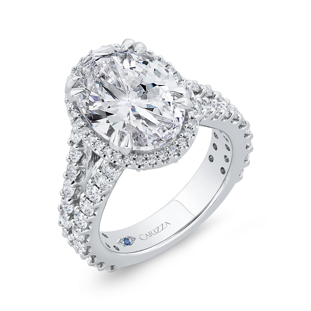 14K White Gold Oval Cut Diamond Engagement Ring with Split Shank (Semi-Mount)