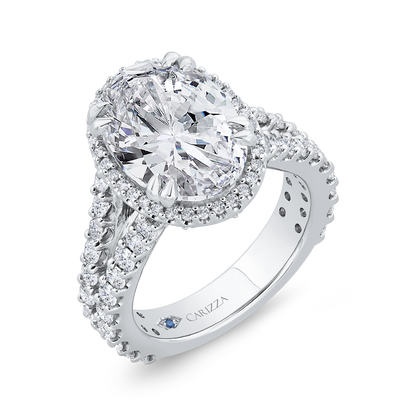 14K White Gold Oval Cut Diamond Engagement Ring with Split Shank (Semi-Mount)