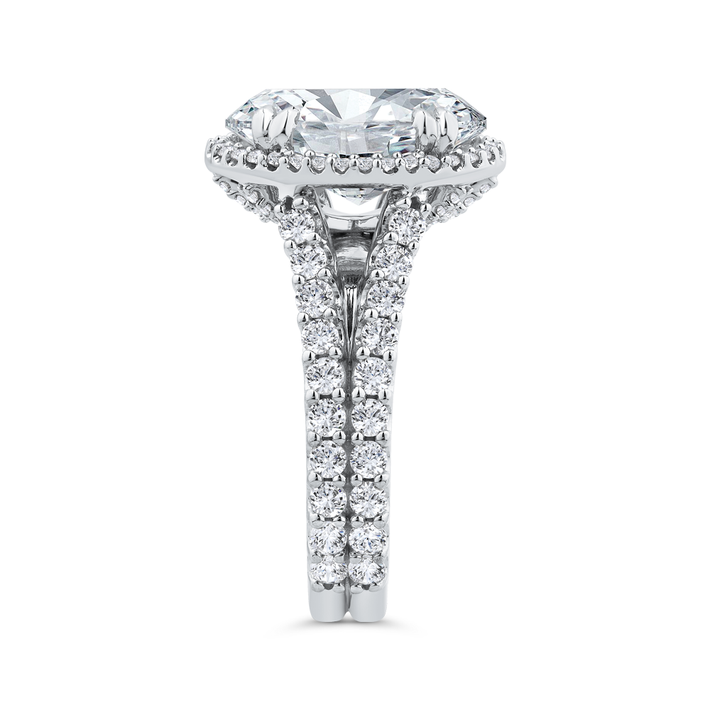 14K White Gold Oval Cut Diamond Engagement Ring with Split Shank (Semi-Mount)