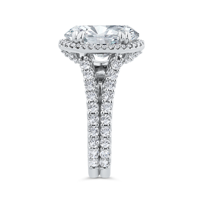 14K White Gold Oval Cut Diamond Engagement Ring with Split Shank (Semi-Mount)