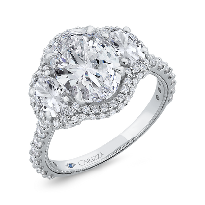 14K White Gold Three Stone Plus Round Diamond Engagement Ring (Semi-Mount)