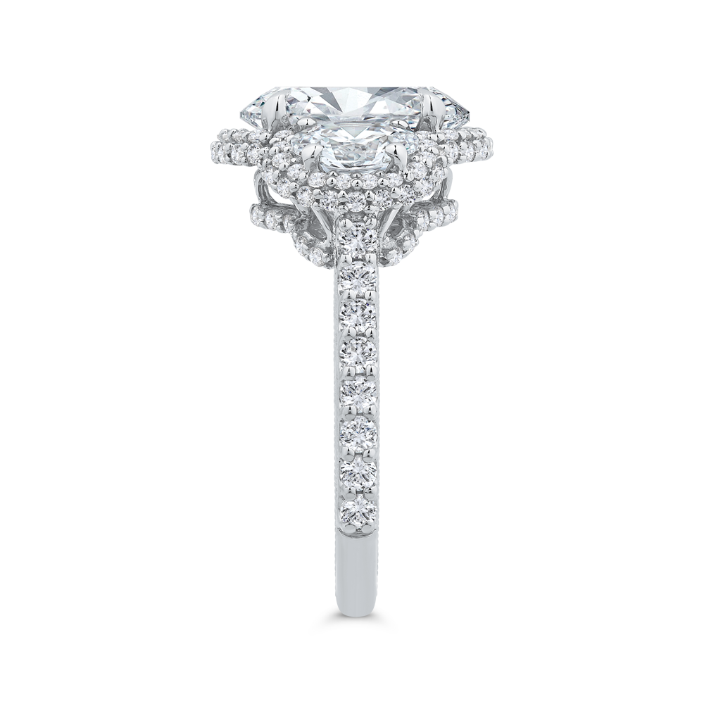 14K White Gold Three Stone Plus Round Diamond Engagement Ring (Semi-Mount)