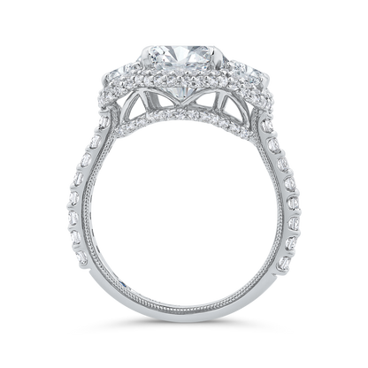 14K White Gold Three Stone Plus Round Diamond Engagement Ring (Semi-Mount)