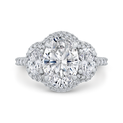 14K White Gold Three Stone Plus Round Diamond Engagement Ring (Semi-Mount)