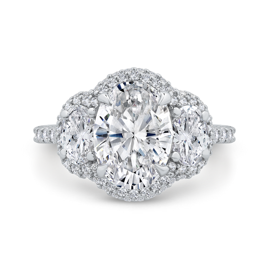 14K White Gold Three Stone Plus Round Diamond Engagement Ring (Semi-Mount)