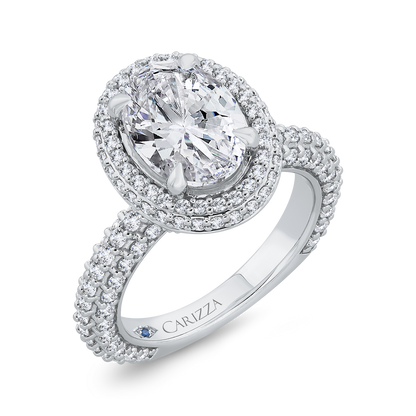14K White Gold Oval Diamond Halo Engagement Ring (Semi-Mount)