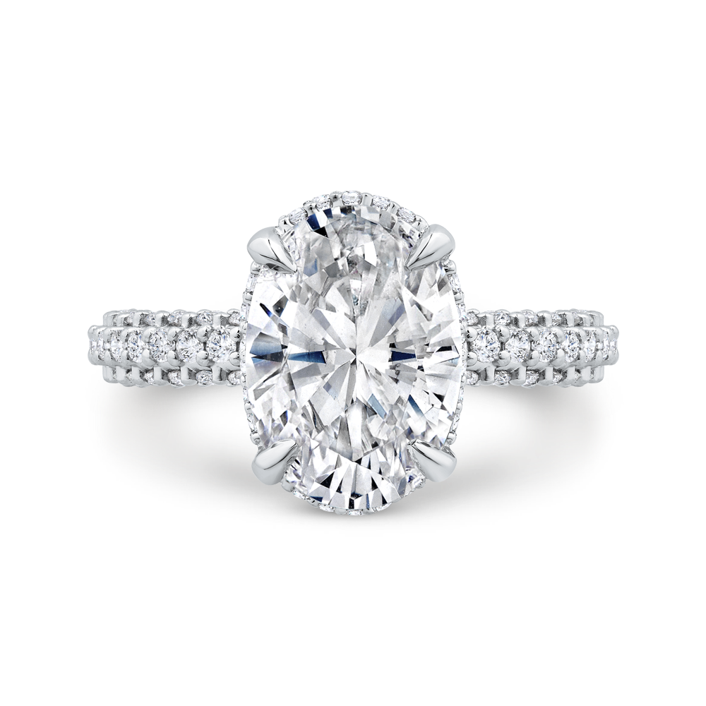 14K White Gold Oval Diamond Three Row Engagement Ring (Semi-Mount)