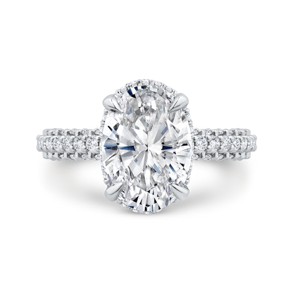 14K White Gold Oval Diamond Three Row Engagement Ring (Semi-Mount)