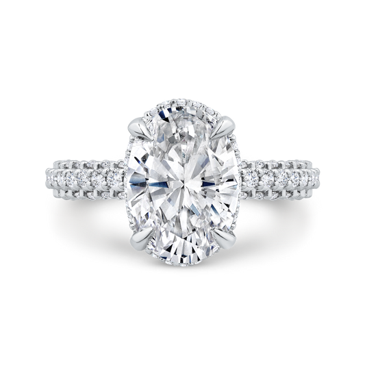 14K White Gold Oval Diamond Three Row Engagement Ring (Semi-Mount)